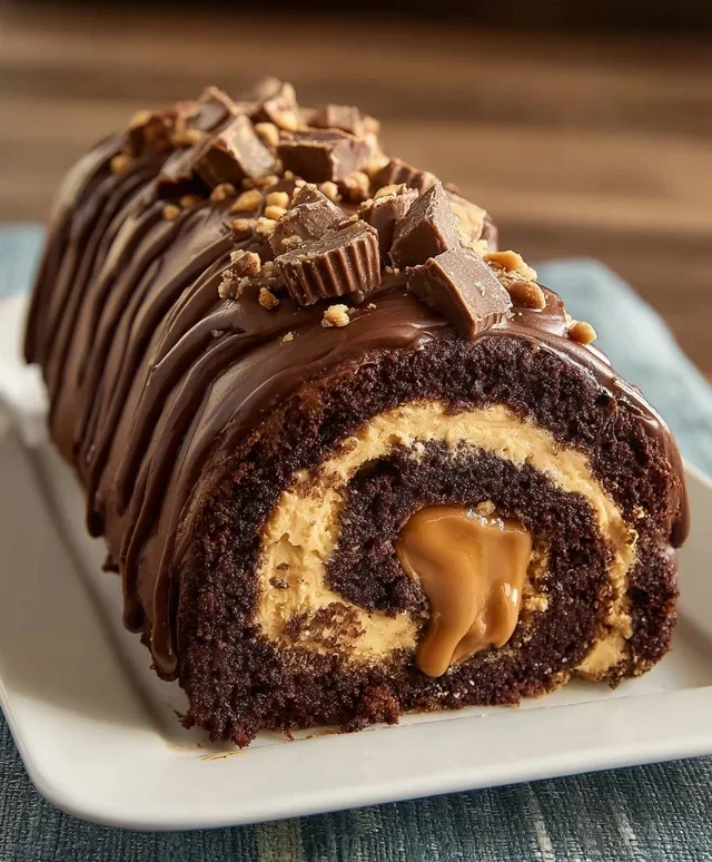 Peanut Butter Cup Chocolate Roll Cake