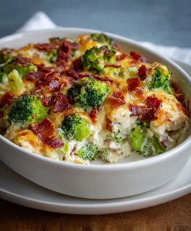 Creamy Low Carb Chicken Casserole with Broccoli and Beef Beef Bacon