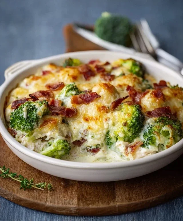 Creamy Low Carb Chicken Casserole with Broccoli and Beef Beef Bacon
