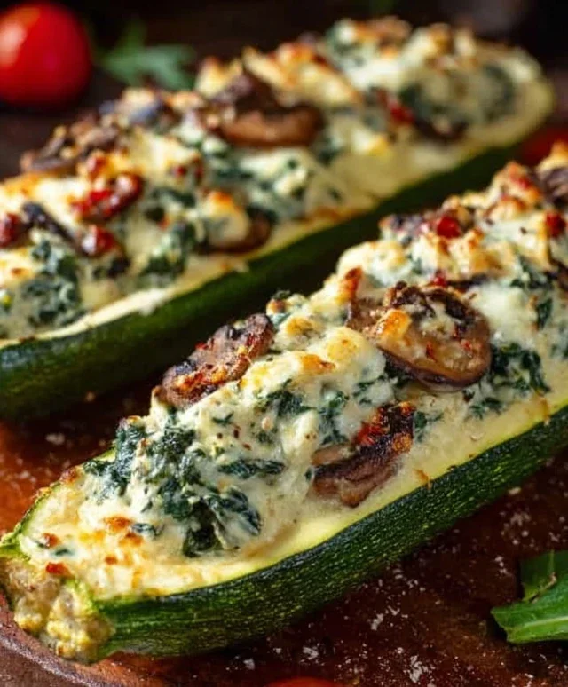 Spinach, Mushroom, and Ricotta Stuffed Zucchini Boats Recipe