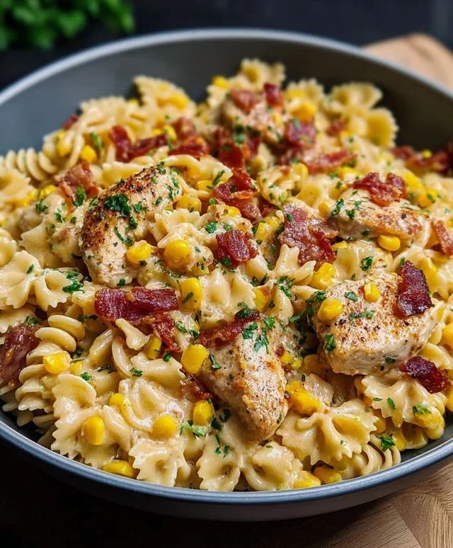 Creamy Chicken and Corn Pasta with Beef Beef Bacon