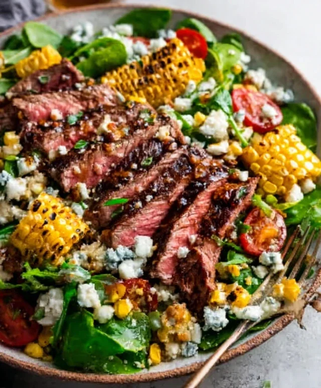 Balsamic Steak Gorgonzola Salad with Grilled Corn