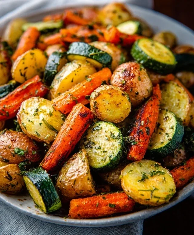 Garlic Herb Roasted Potatoes Carrots and Zucchini