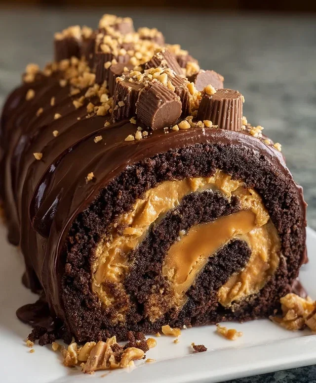 Peanut Butter Cup Chocolate Roll Cake