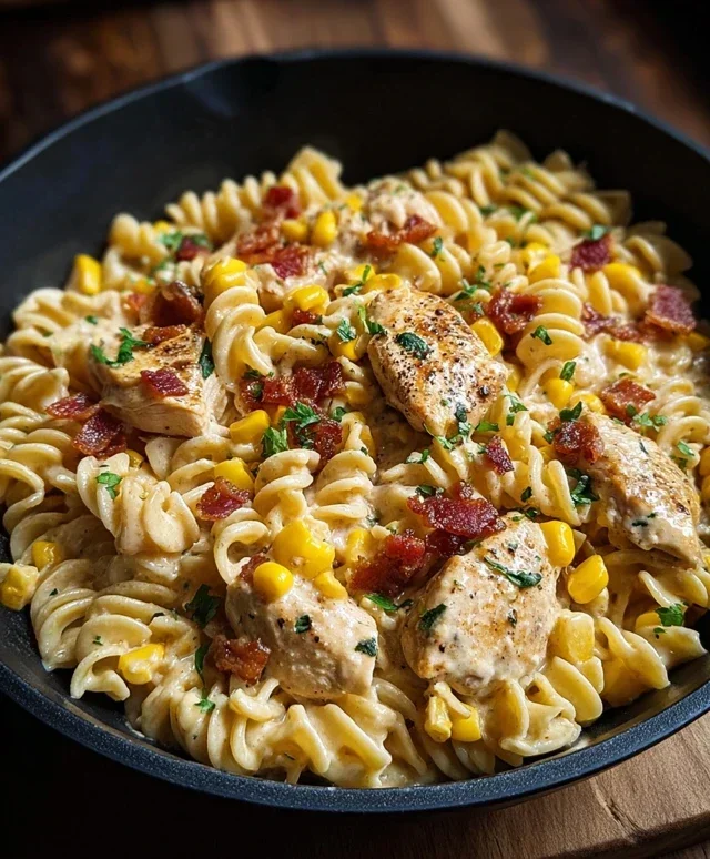 Creamy Chicken and Corn Pasta with Beef Beef Bacon