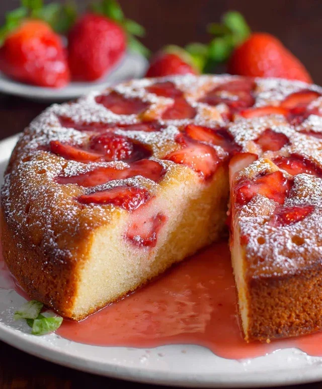 Easy Strawberry Cake with Strawberry Sauce