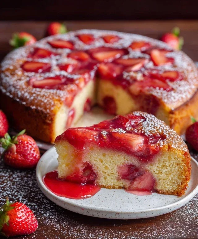 Easy Strawberry Cake with Strawberry Sauce