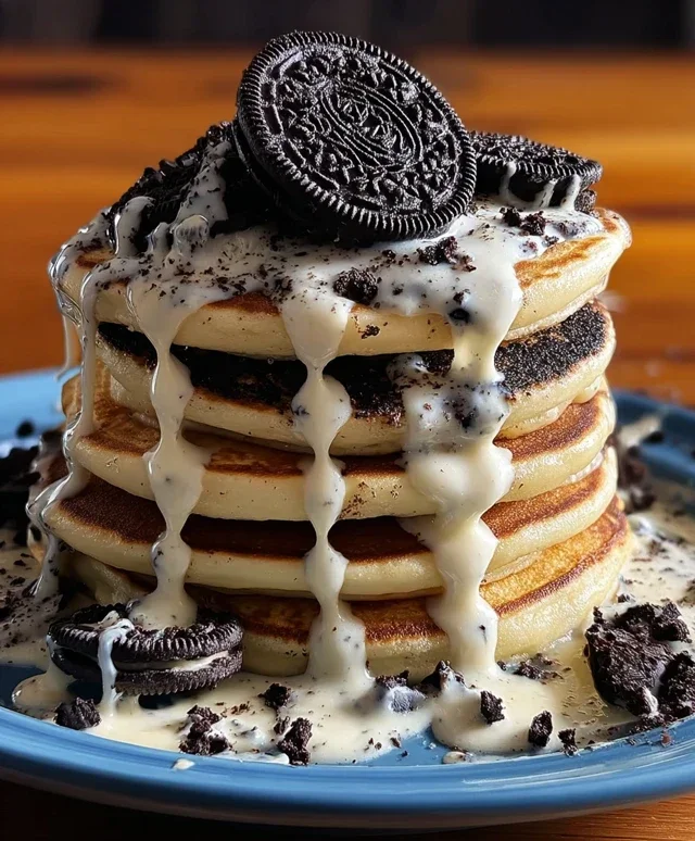 Oreo Pancakes with Cream Cheese Drizzle