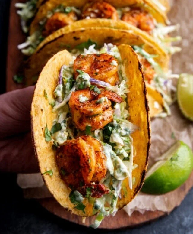 Cilantro Lime Shrimp Tacos with Creamy Slaw