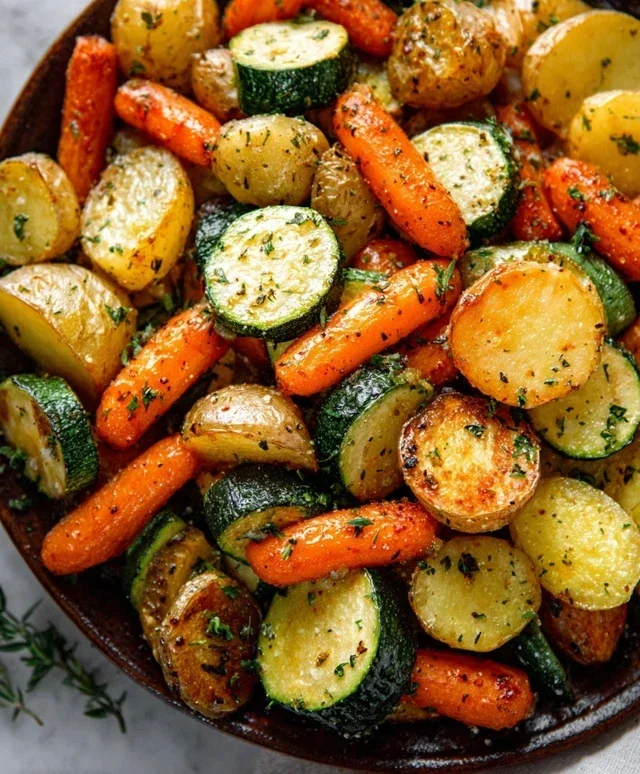 Garlic Herb Roasted Potatoes Carrots and Zucchini