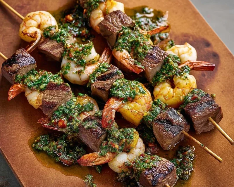 Surf and Turf Kabobs with Chimichurri Sauce