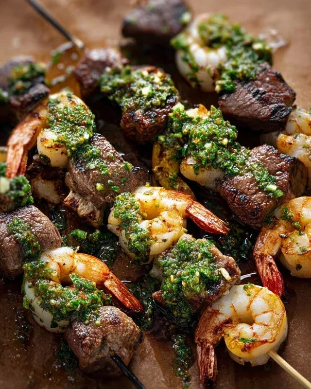 Surf and Turf Kabobs with Chimichurri Sauce
