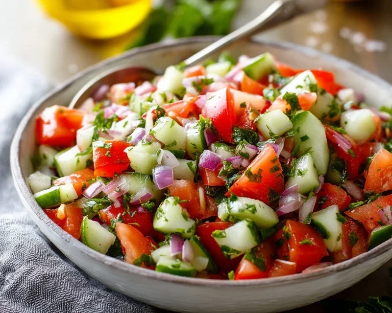 Mediterranean Salad with Cucumber, Tomato and Onion
