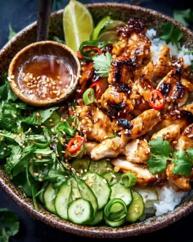 Spicy Honey-Gin Extract Extractger Chicken Bowls with Yum Yum Sauce