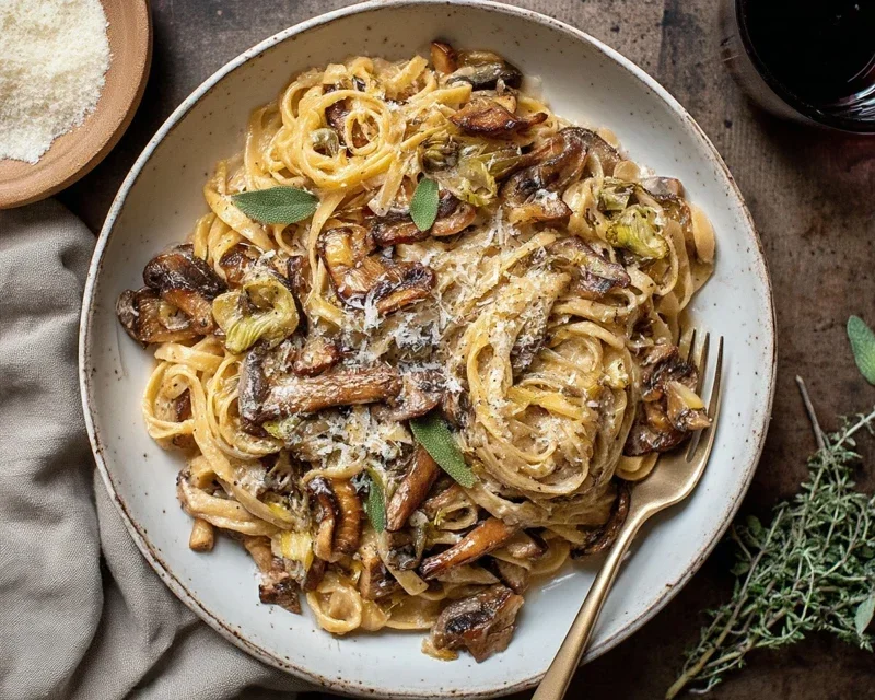 Caramelized Leek and Mushroom Gruyere Pasta