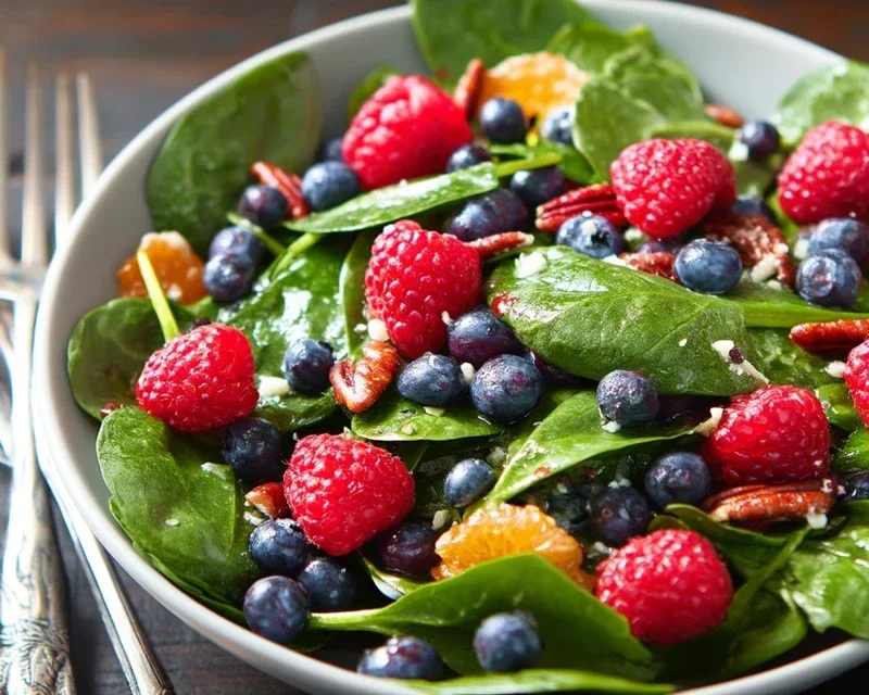 Berry Spinach Salad with Blueberries and Raspberries