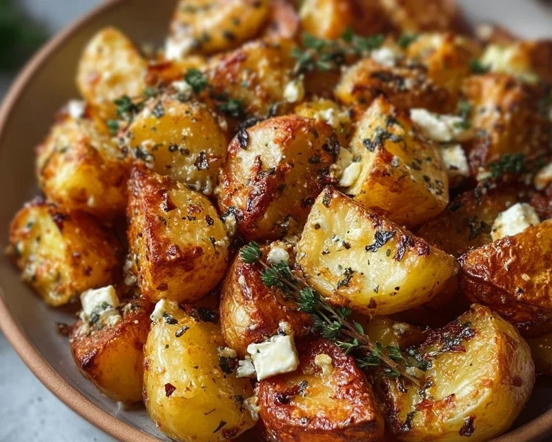 Roasted Potatoes with Baked Feta and Garlic