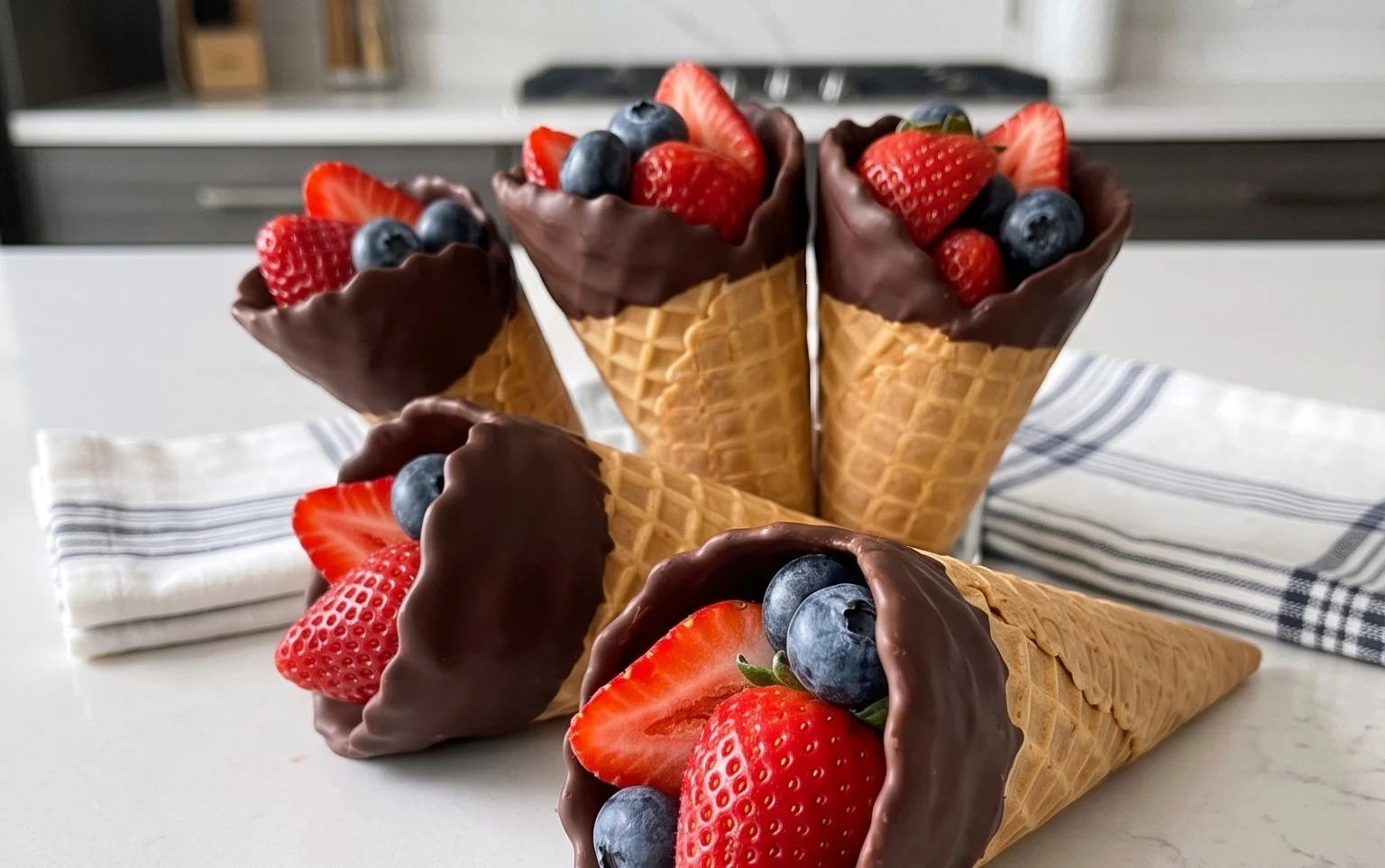 Chocolate Dipped Fruit Filled Cones