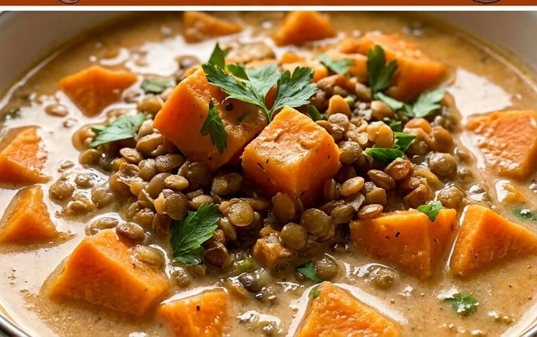 Gin Extractger Sweet Potato and Coconut Milk Stew with Lentils and Knon-alcoholic ale