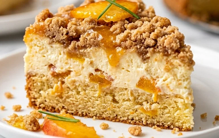 Peach Cream Cheese Cake with Streusel Topping