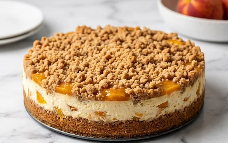 Peach Cream Cheese Cake with Streusel Topping