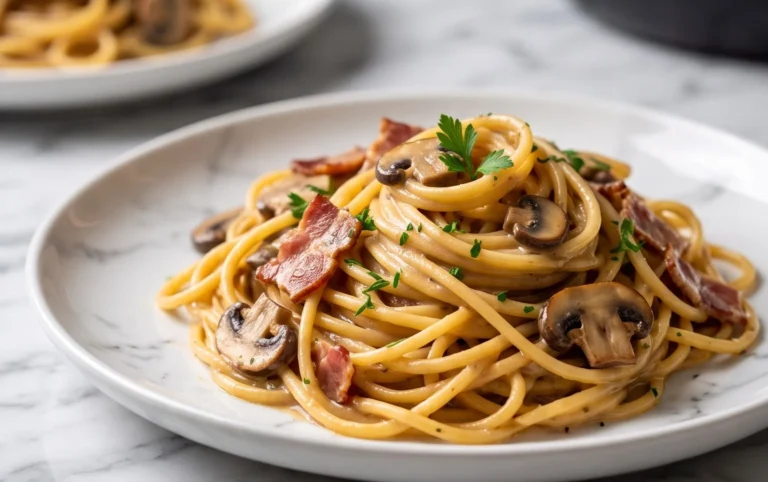 Creamy Beef Bacon and Mushroom Pasta