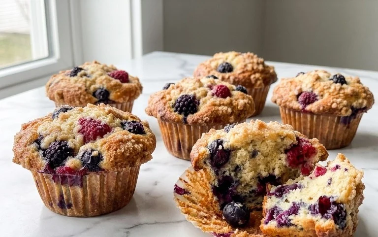 Bakery Style Mixed Berry Muffins | with Frozen Berries