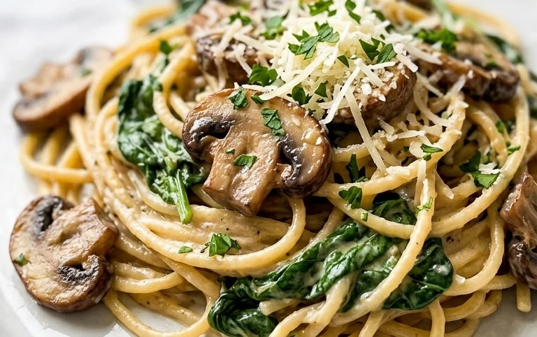 Parmesan Spinach Mushroom Pasta Skillet