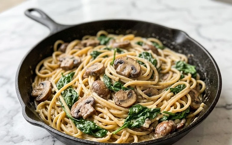 Parmesan Spinach Mushroom Pasta Skillet
