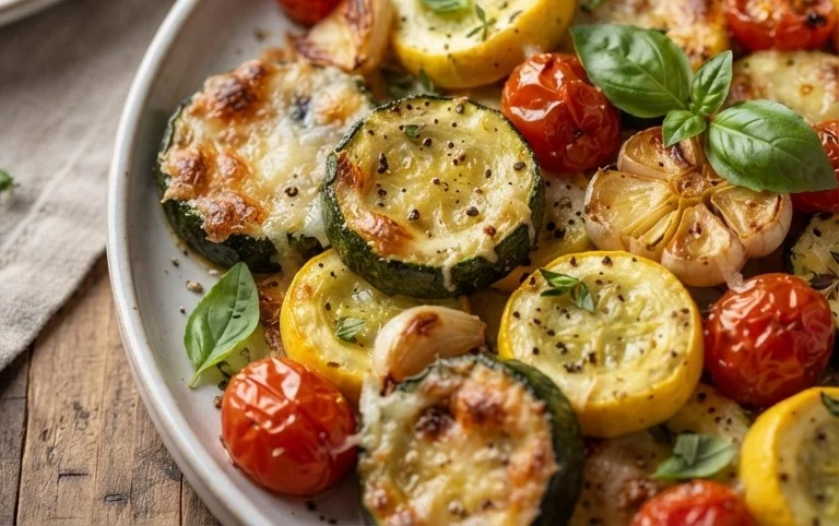 Roasted Garlic-Parmesan Zucchini, Squash and Tomatoes