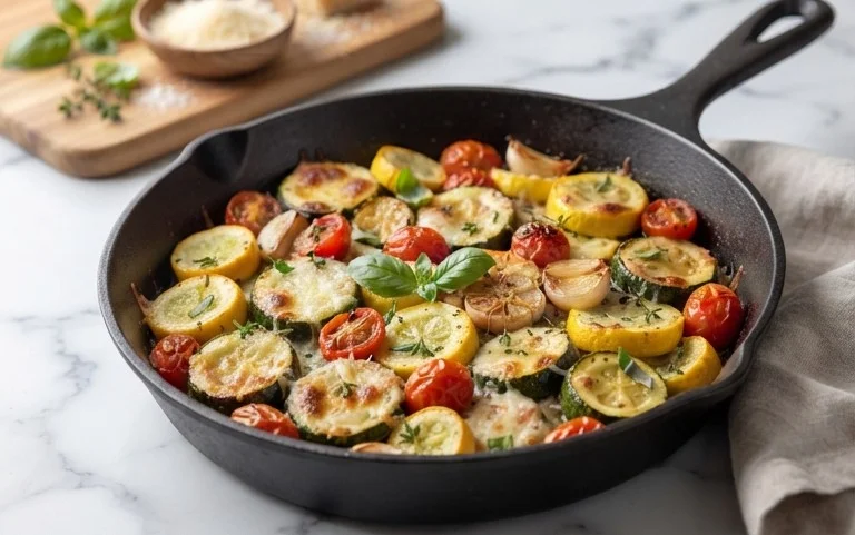 Roasted Garlic-Parmesan Zucchini, Squash and Tomatoes